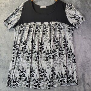 Casual land Casual Land USA Womens Black White Floral Short Sleeve Babydoll Top